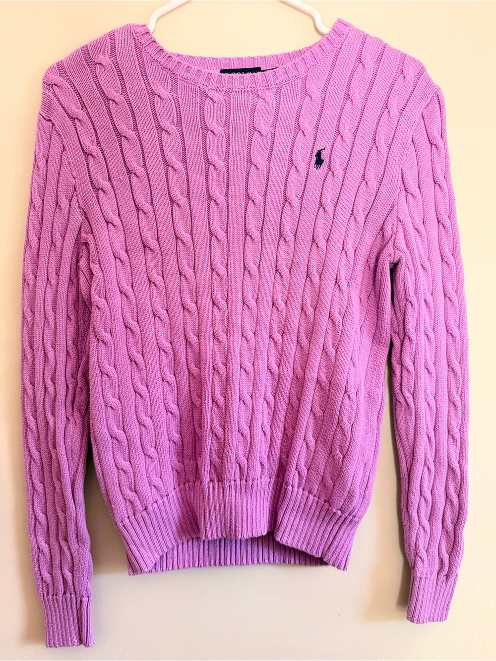 Ralph Lauren Lilac Cable-Knit Crewneck Sweater